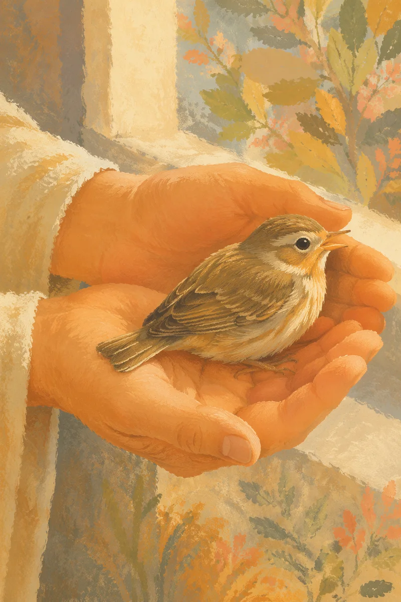 Gentle Hands Cradling a Tiny Songbird