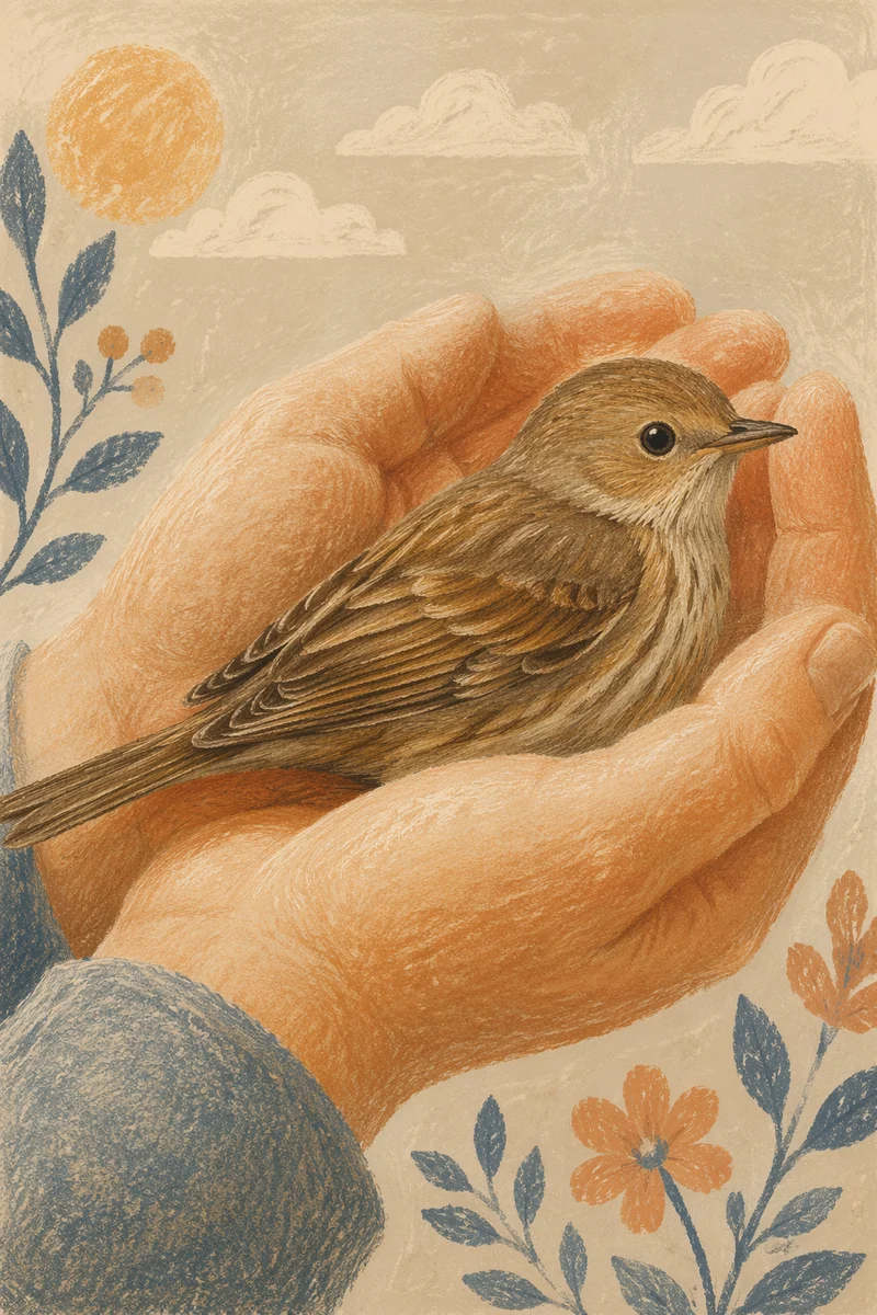 Gods Love Cradling a Tiny Songbird