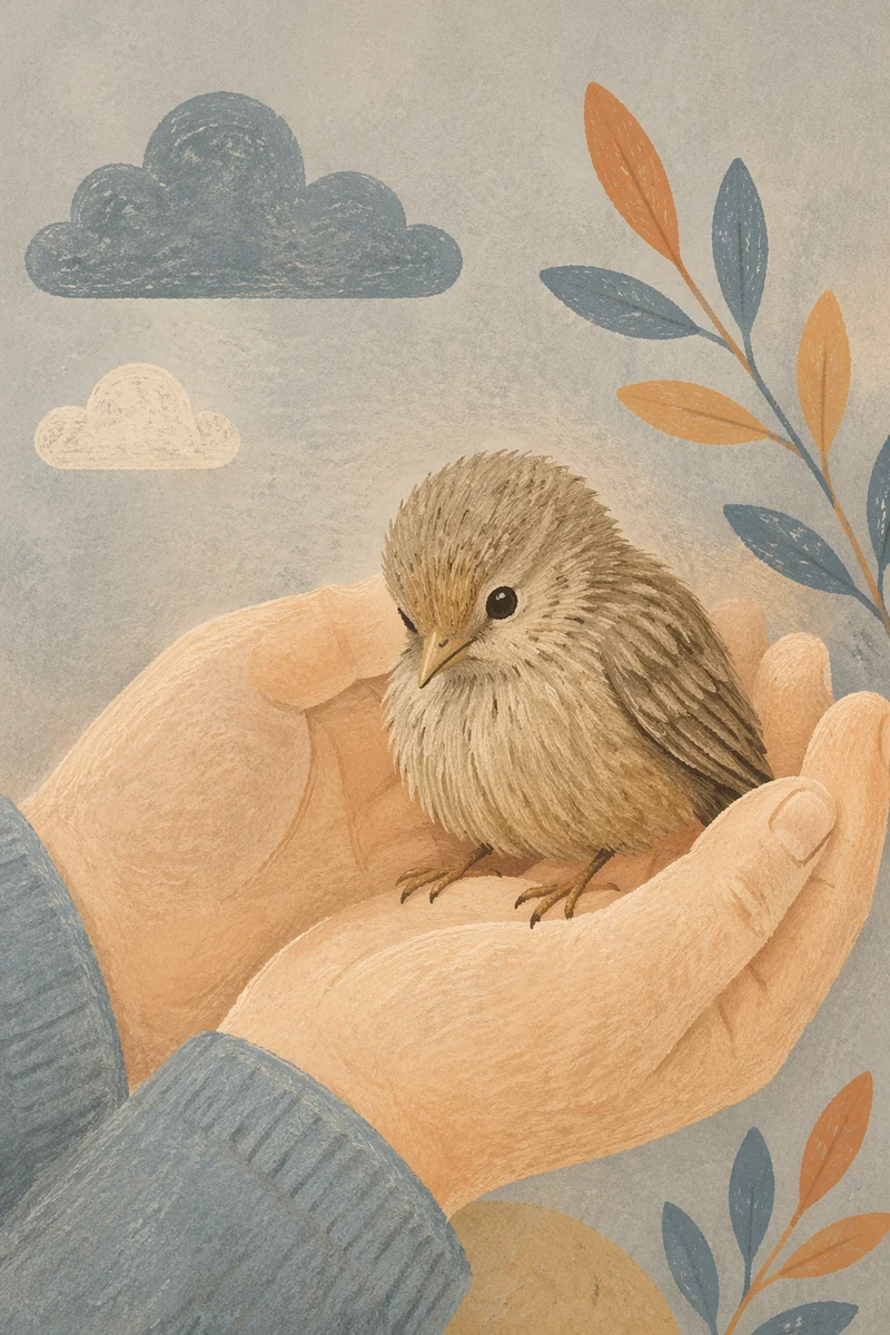 Gentle Hands Cradling a Tiny Songbird