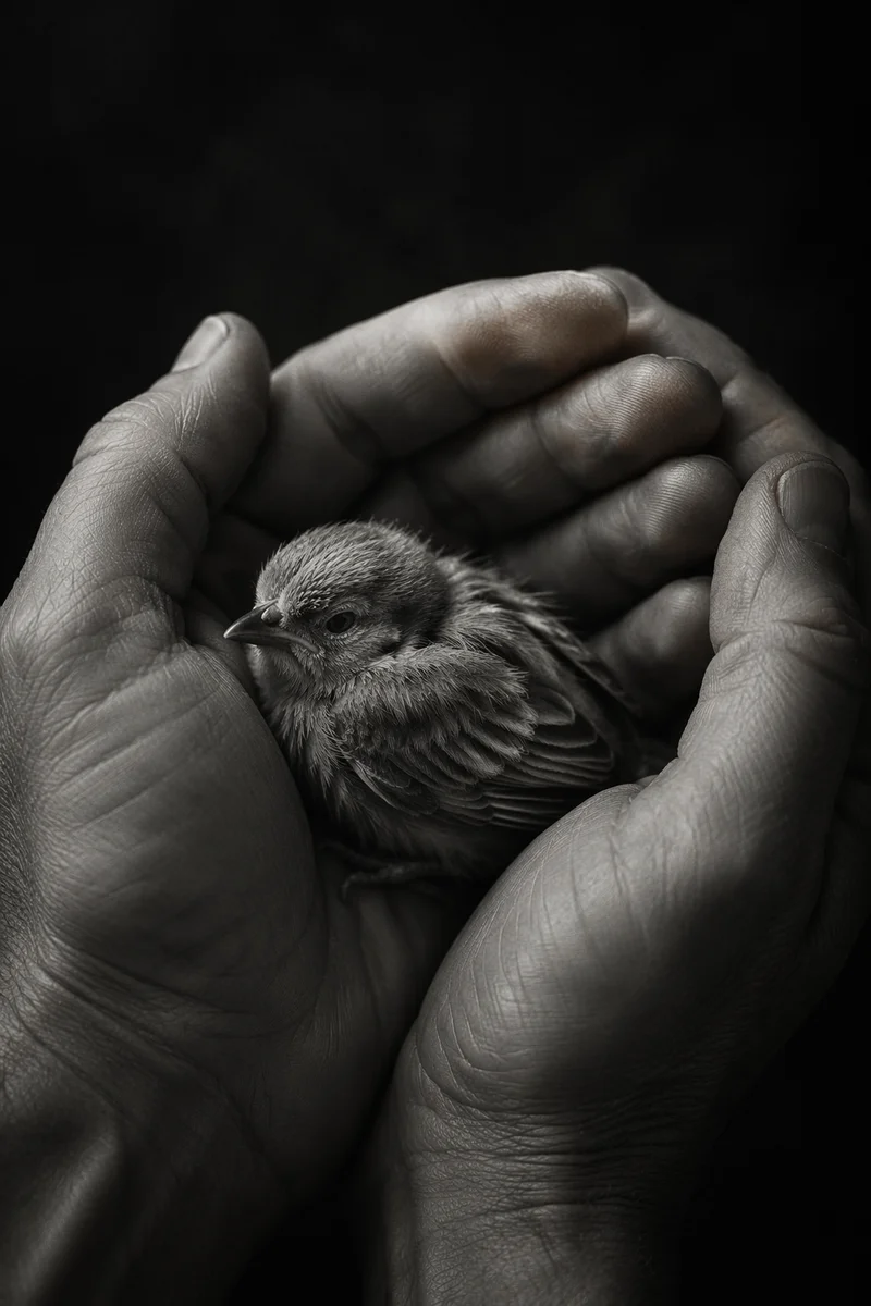 Gentle Hands Cradling a Tiny Fledgling