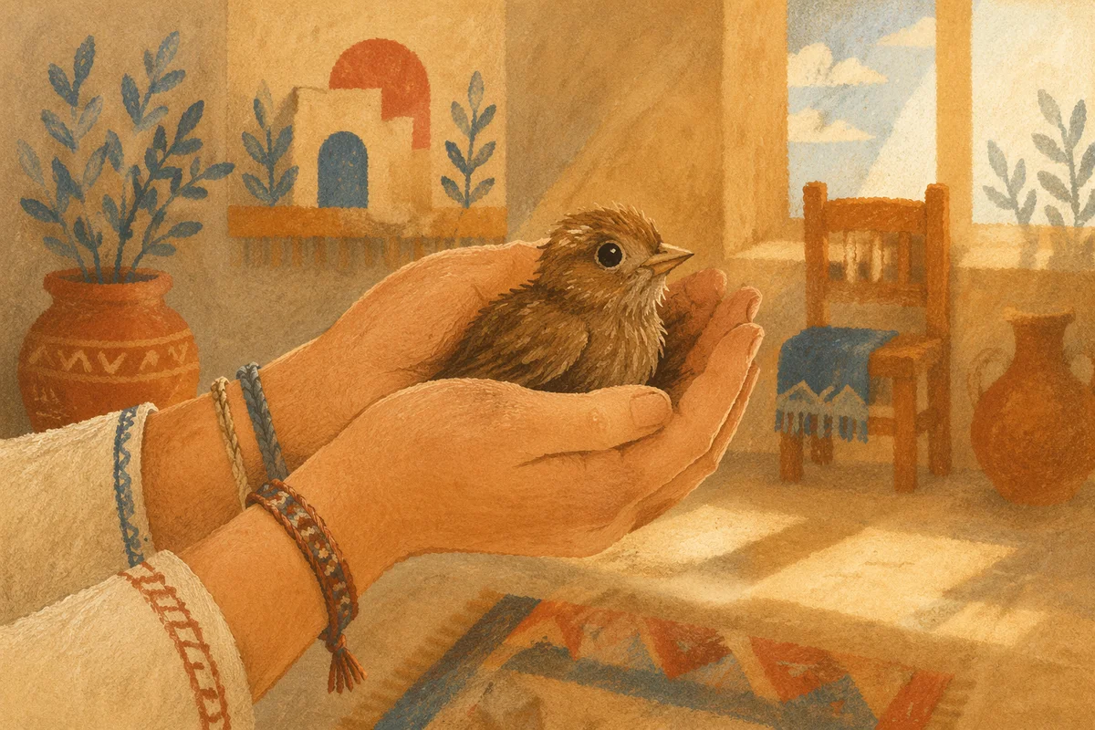 Gentle Hands Cradling a Small Bird