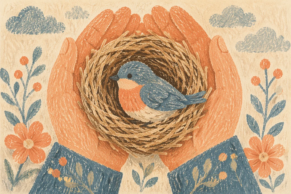 Gentle Hands Cradling a Small Bird