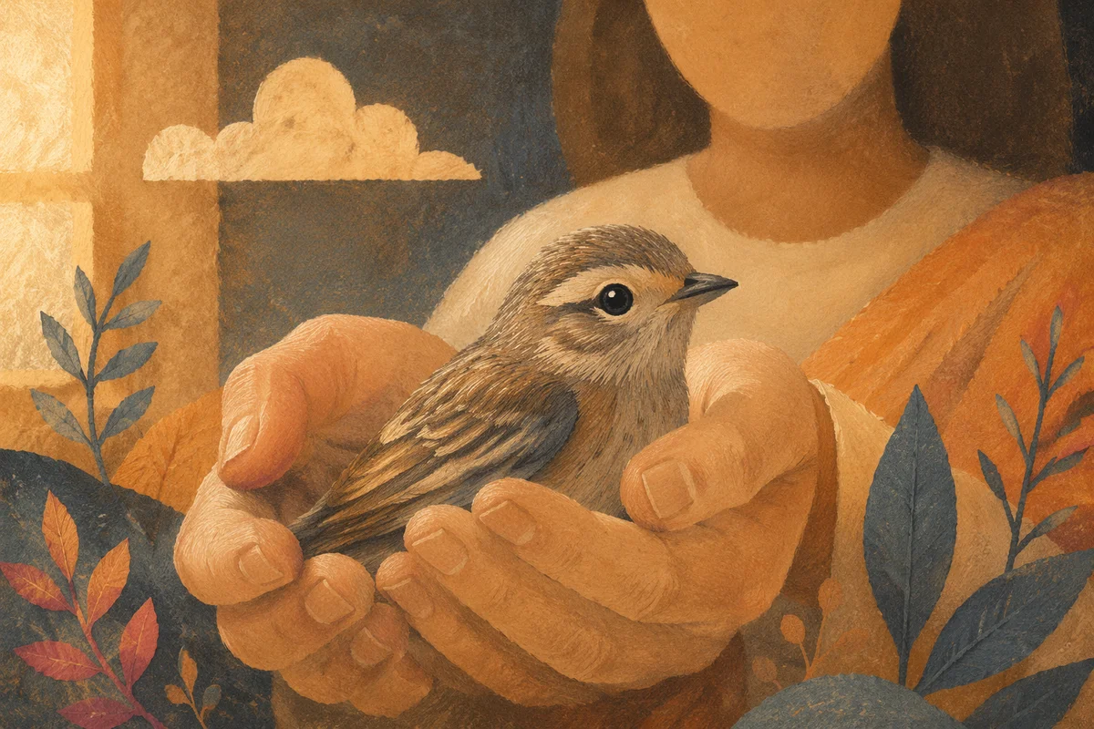 Gentle Hands Cradling a Small Bird