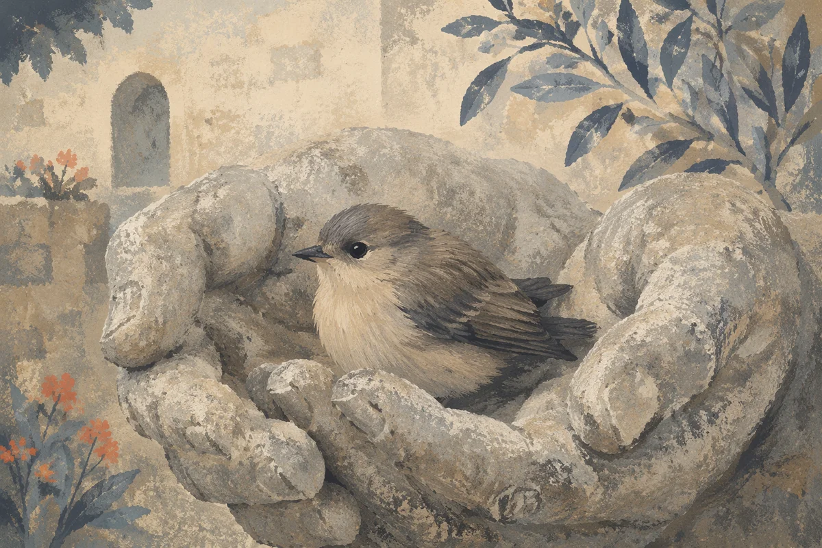 Small Bird Resting in Stone Hands