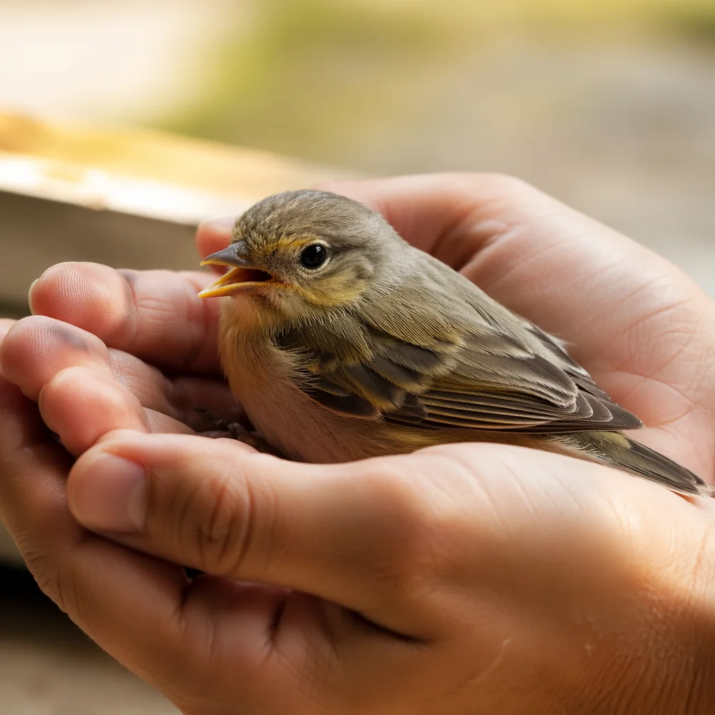 Gentle Hands Cradling a Tiny Songbird