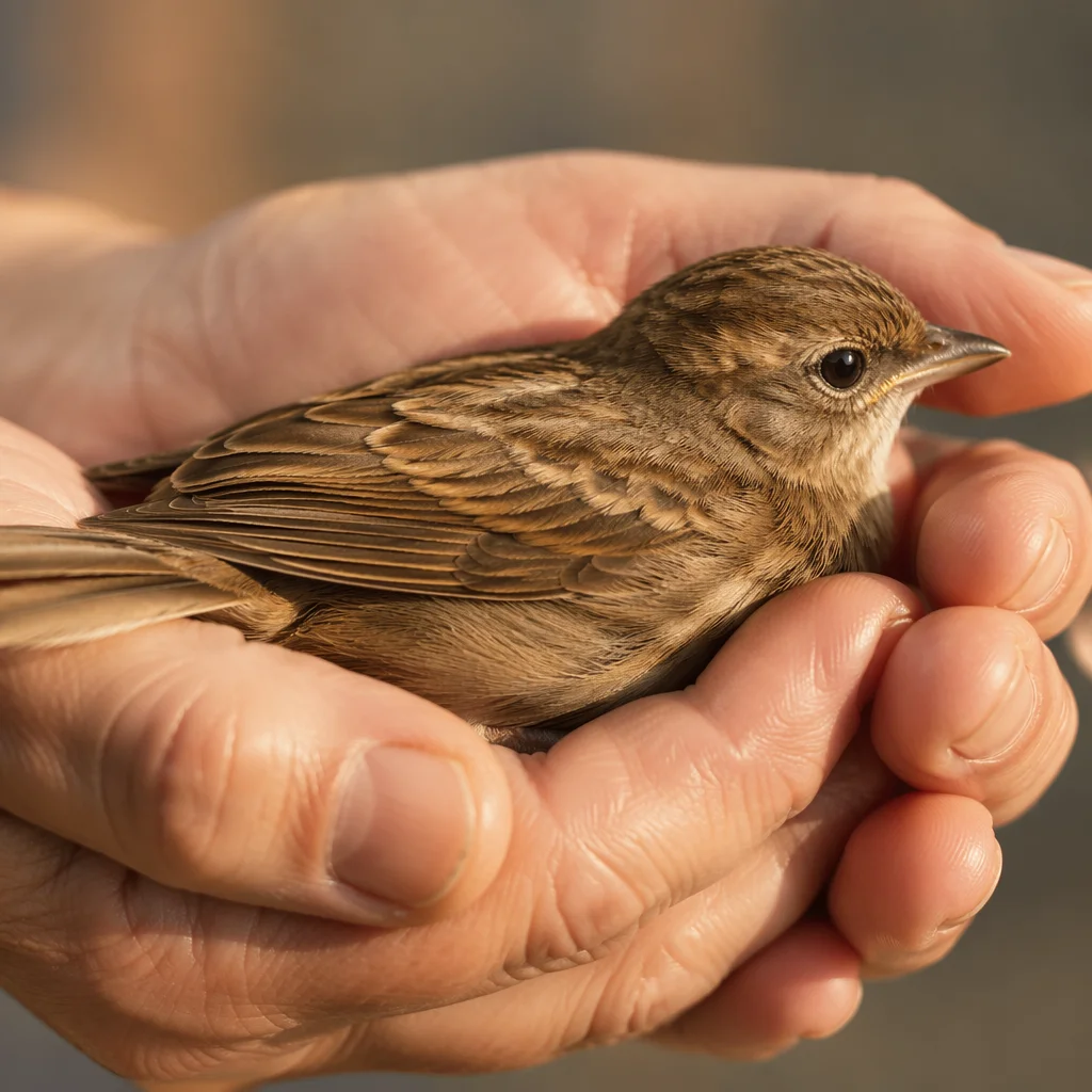 Gentle Hands Cradling Tiny Songbird