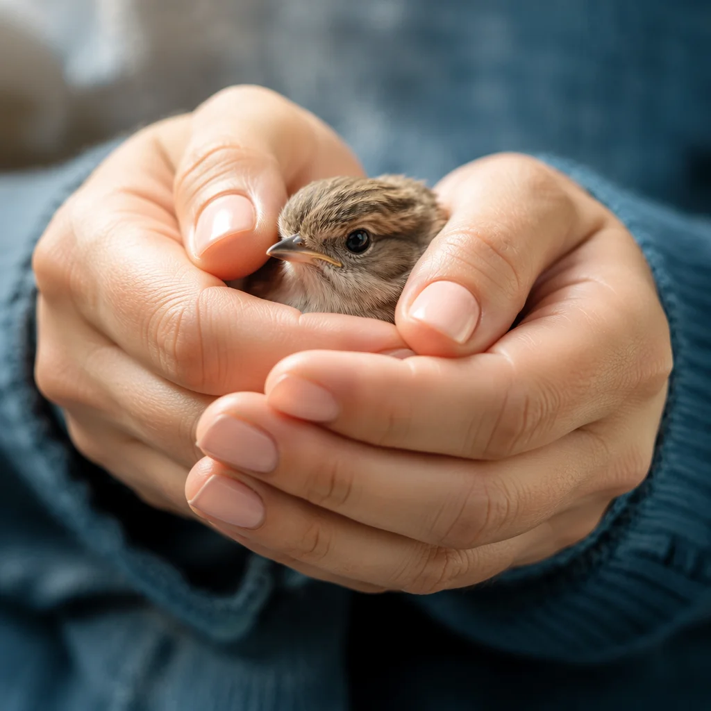 Gentle Hands Cradling a Tiny Songbird