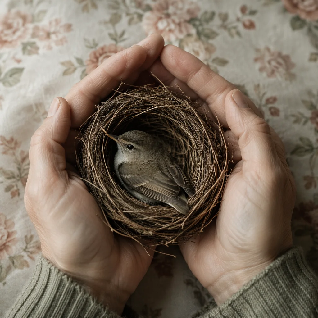 Gentle Hands Cradling a Small Songbird
