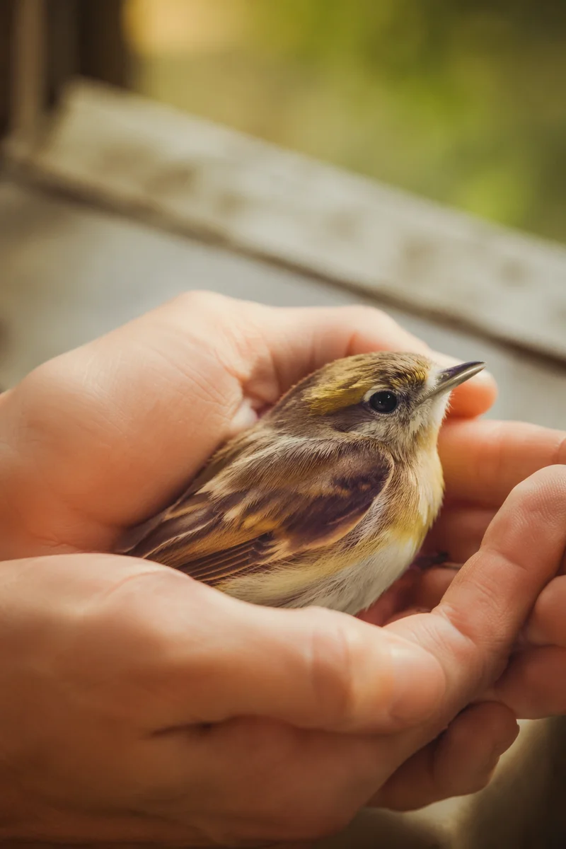 Gentle Hands Cradling a Tiny Songbird
