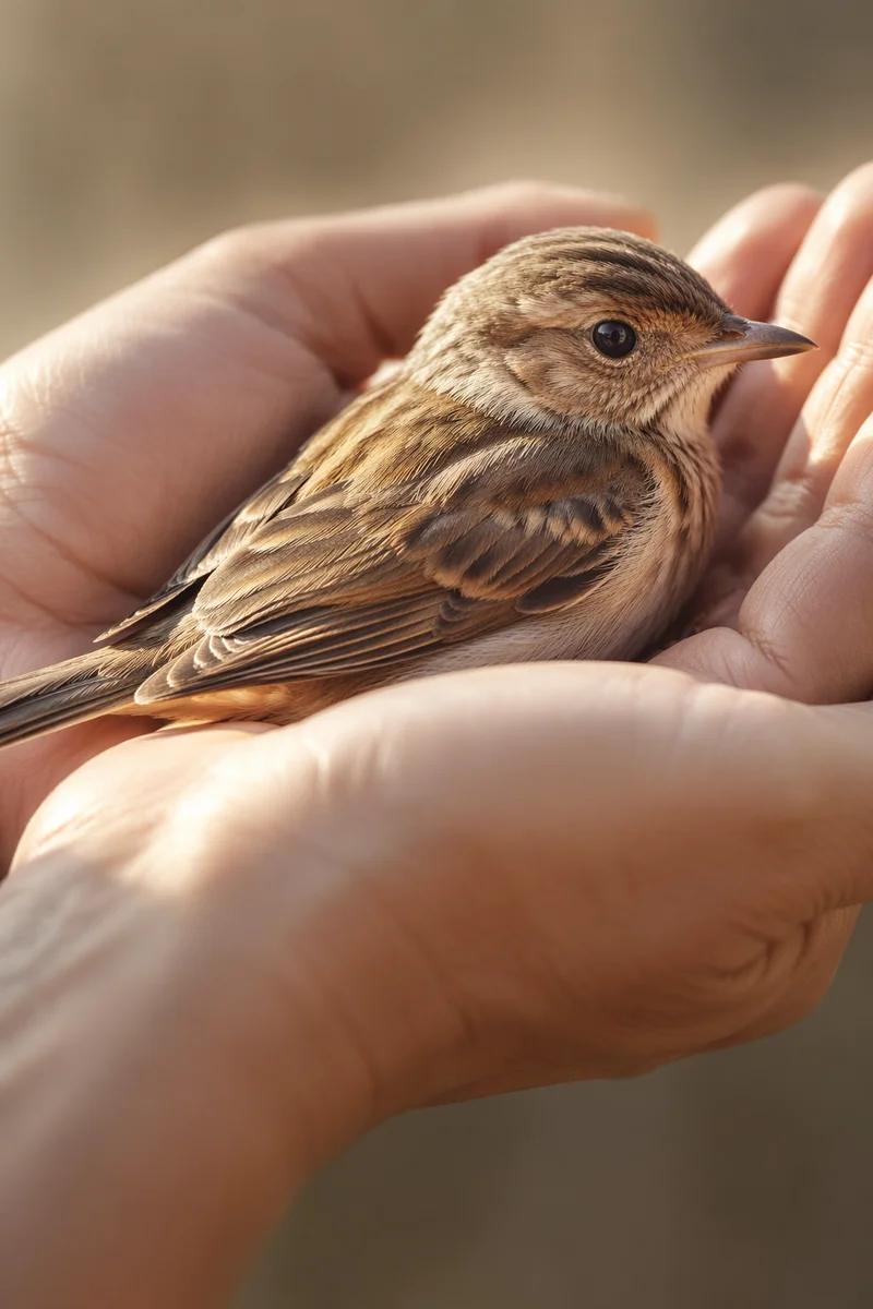 Gentle Hands Cradling a Small Songbird