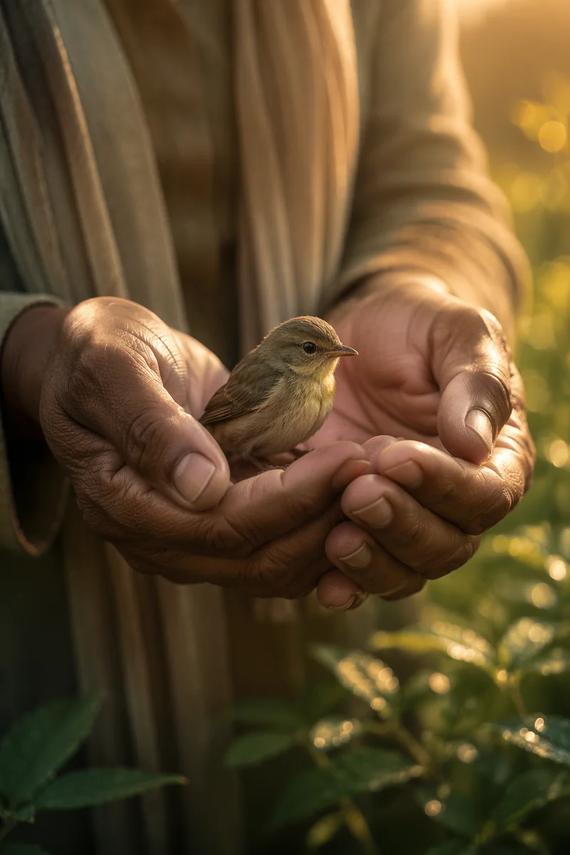 Gentle Hands Cradling a Tiny Songbird