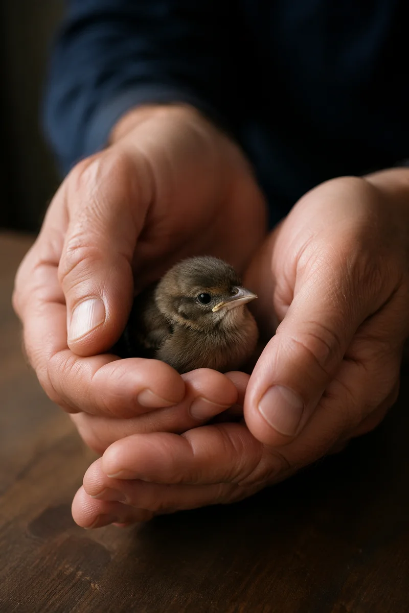 Gentle Hands Cradling a Tiny Fledgling