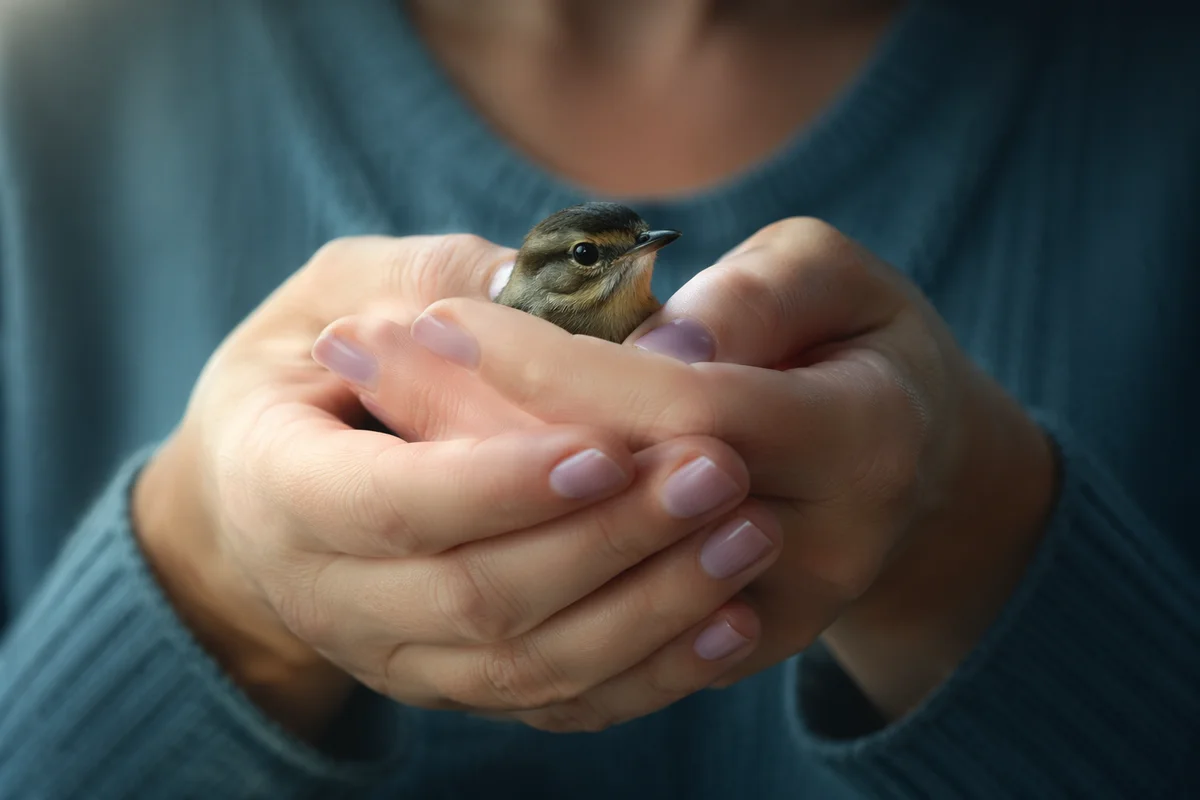 Gentle Hands Cradling a Tiny Songbird