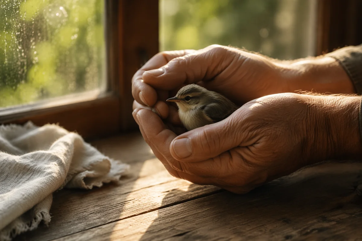 Tender Hands Cradling a Rescued Songbird