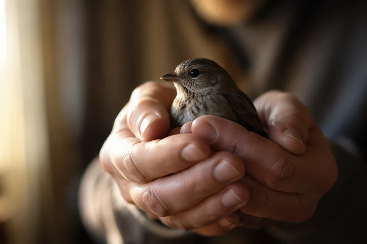 Gentle Hands Cradling a Small Bird