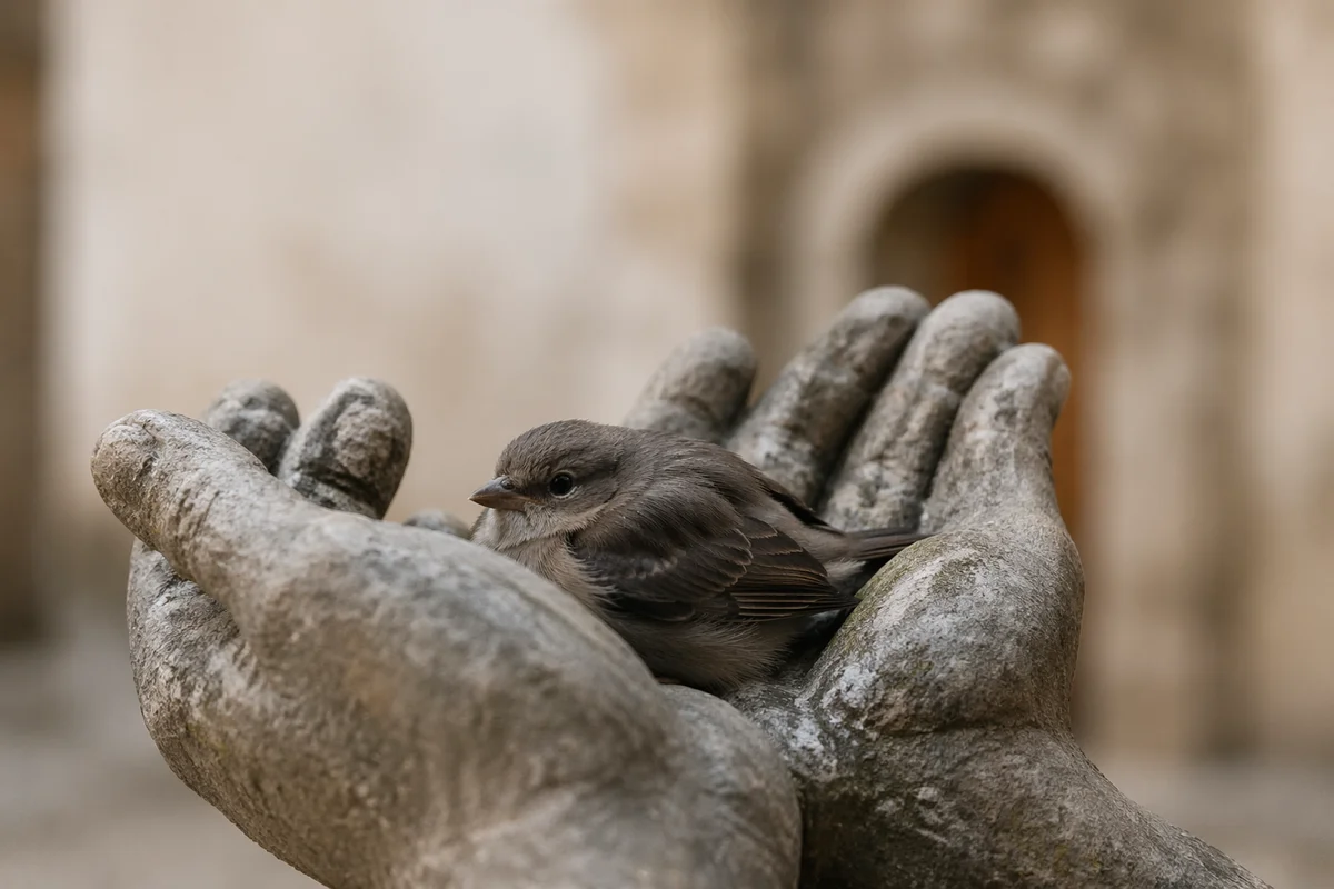 Gods Love Cradles a Small Bird