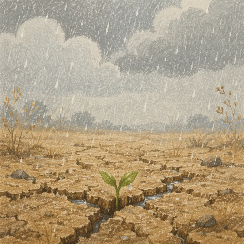 Gentle Grace Rain on Cracked Earth