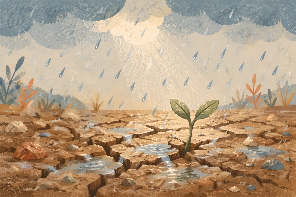 Gentle Grace Rain on Cracked Earth