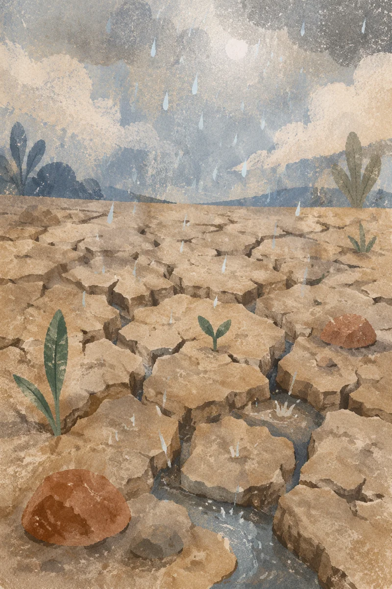 Grace Rain on Cracked Dry Earth