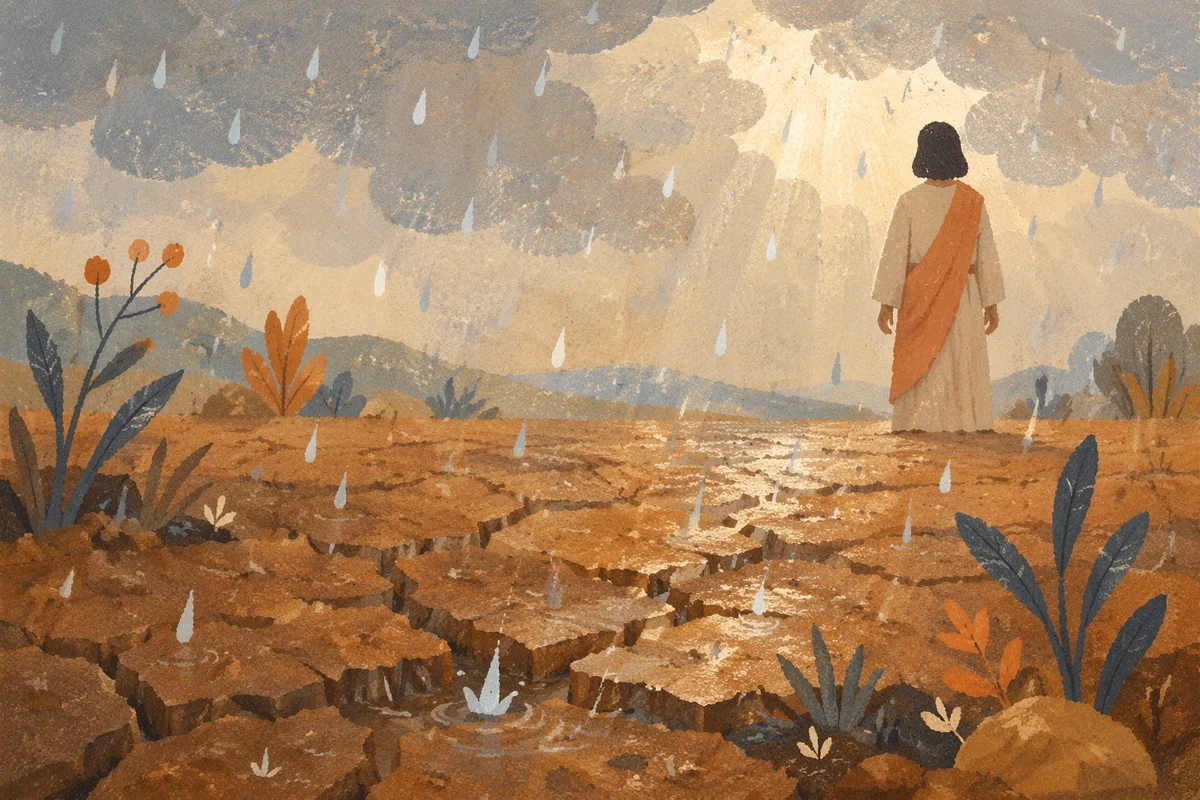 Gentle Grace Rain on Cracked Earth