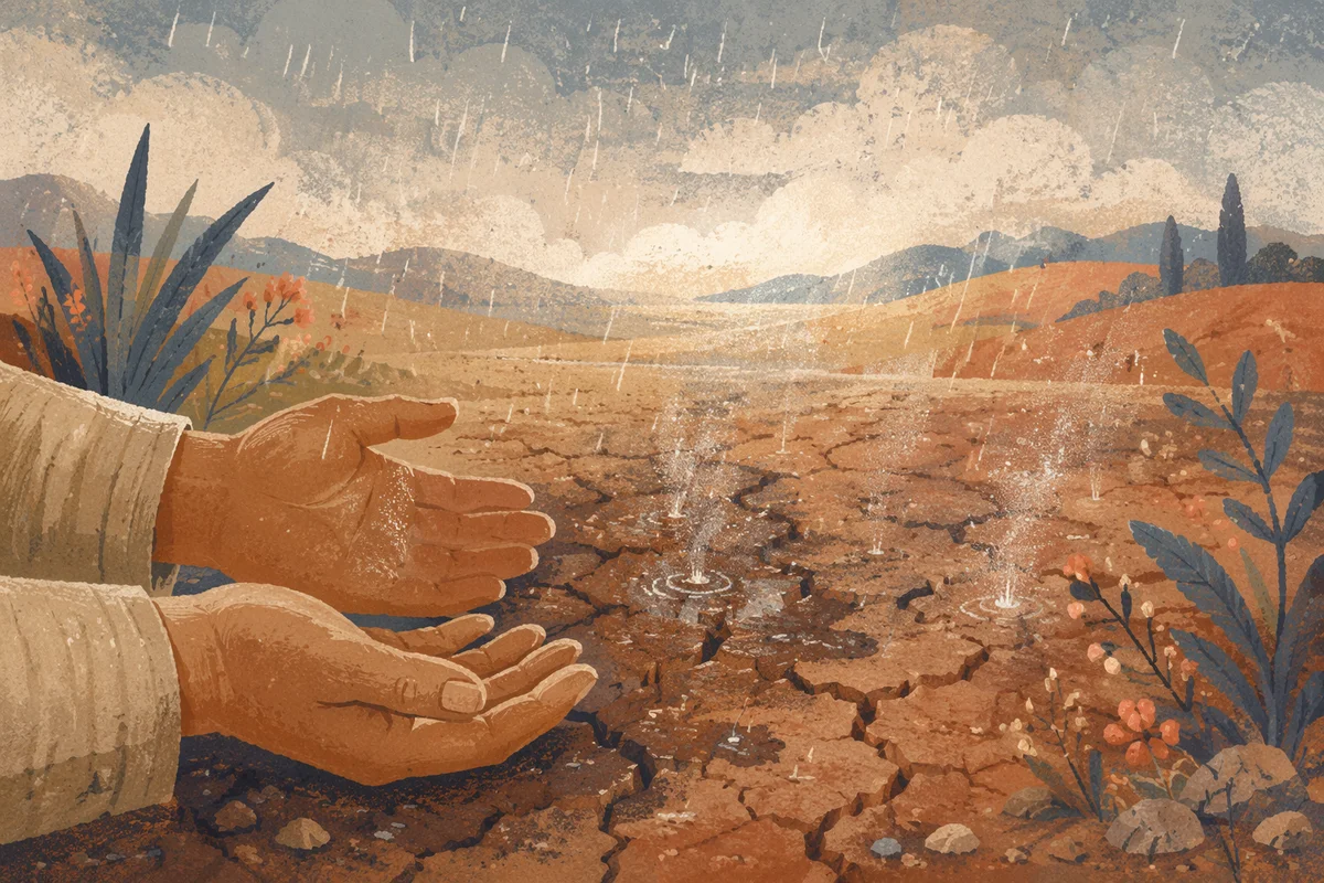 Grace Rain Over Cracked Dry Earth