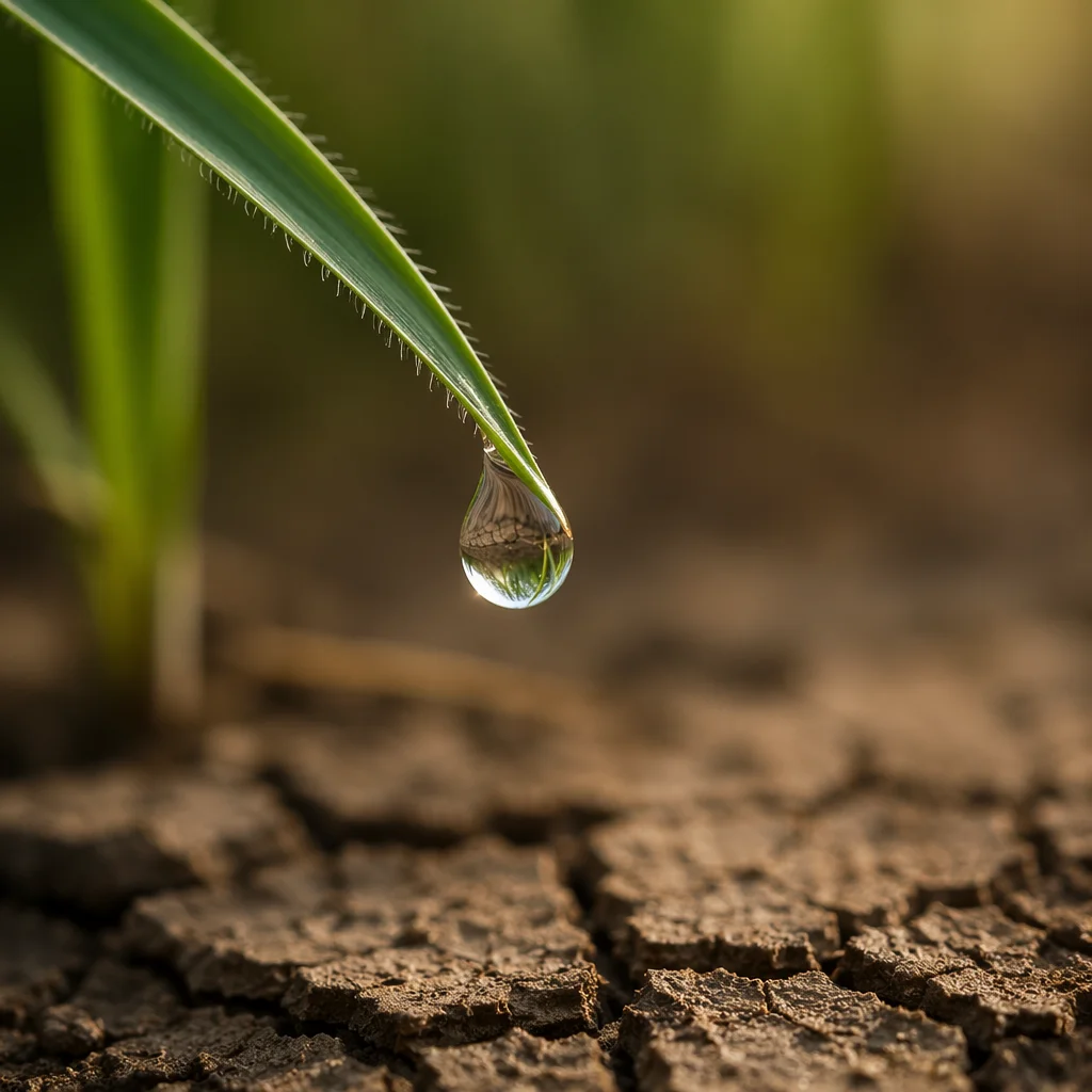 Grace Raindrop Over Cracked Dry Earth