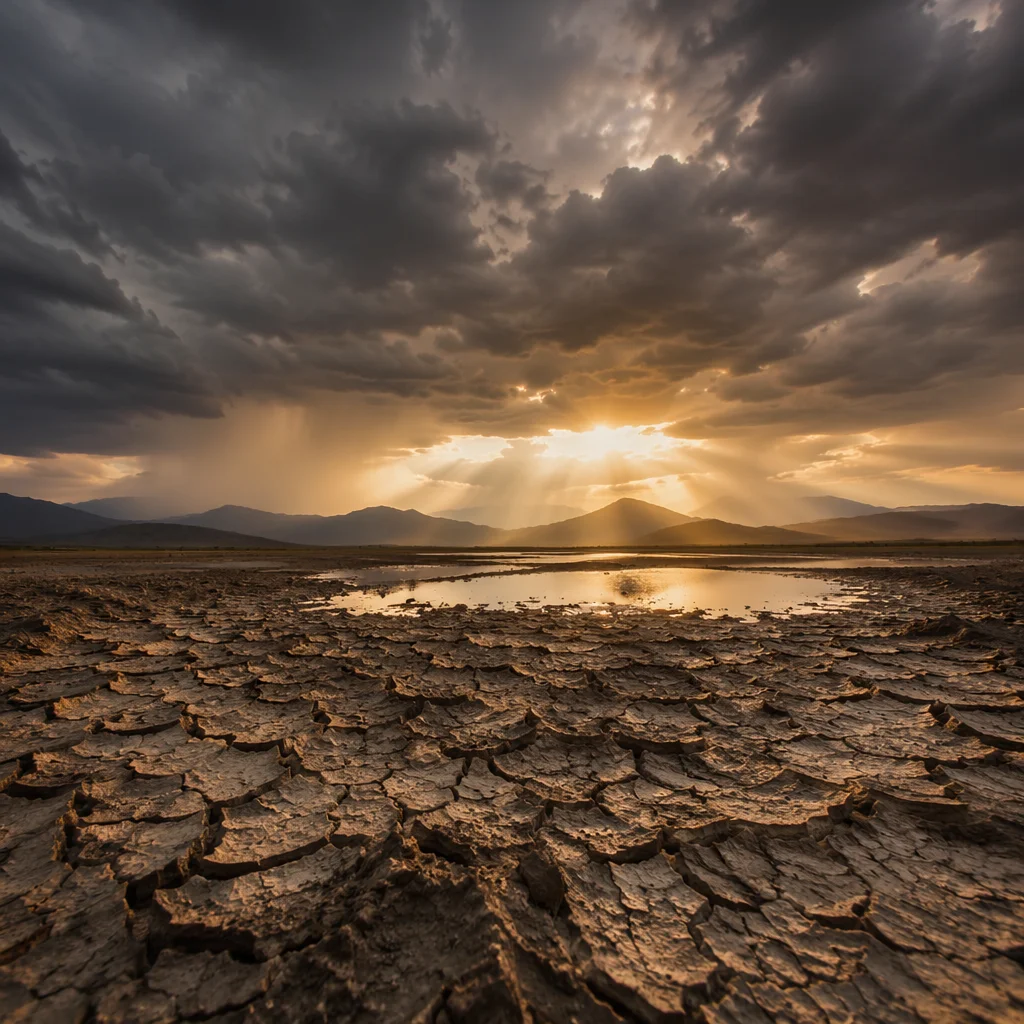 Grace Rain Over Cracked Desert Earth