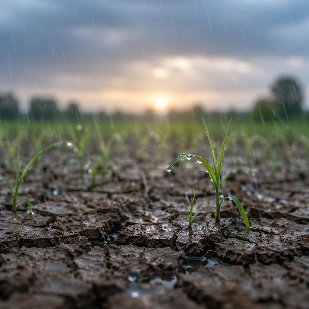 Grace Rain on Cracked Earth at Dawn