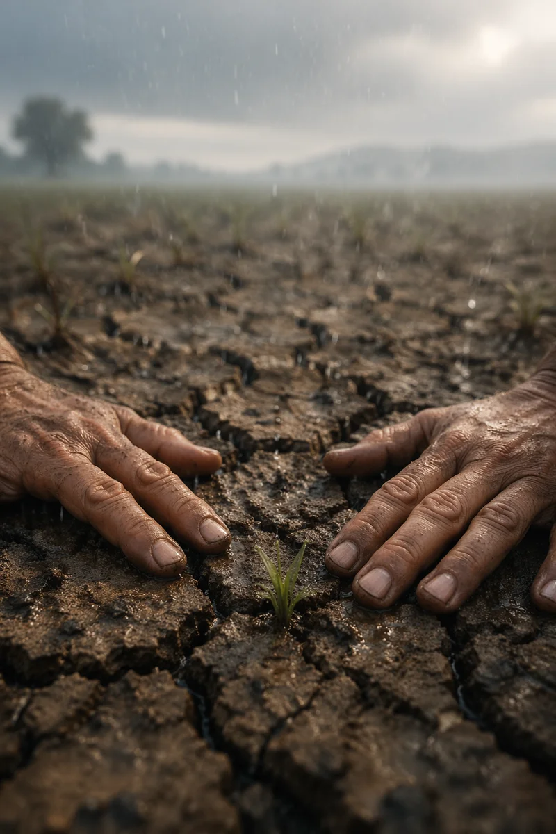 Gentle Grace Rain on Cracked Earth