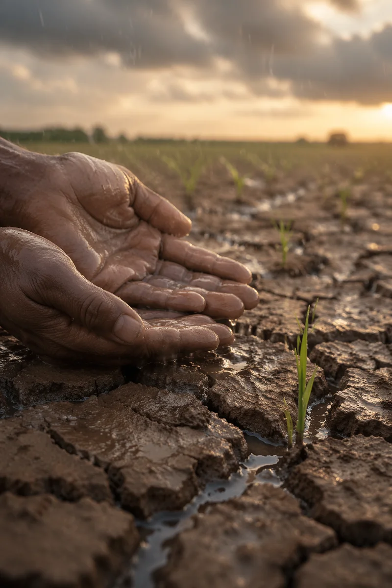 Grace Rain on Cracked Dry Earth