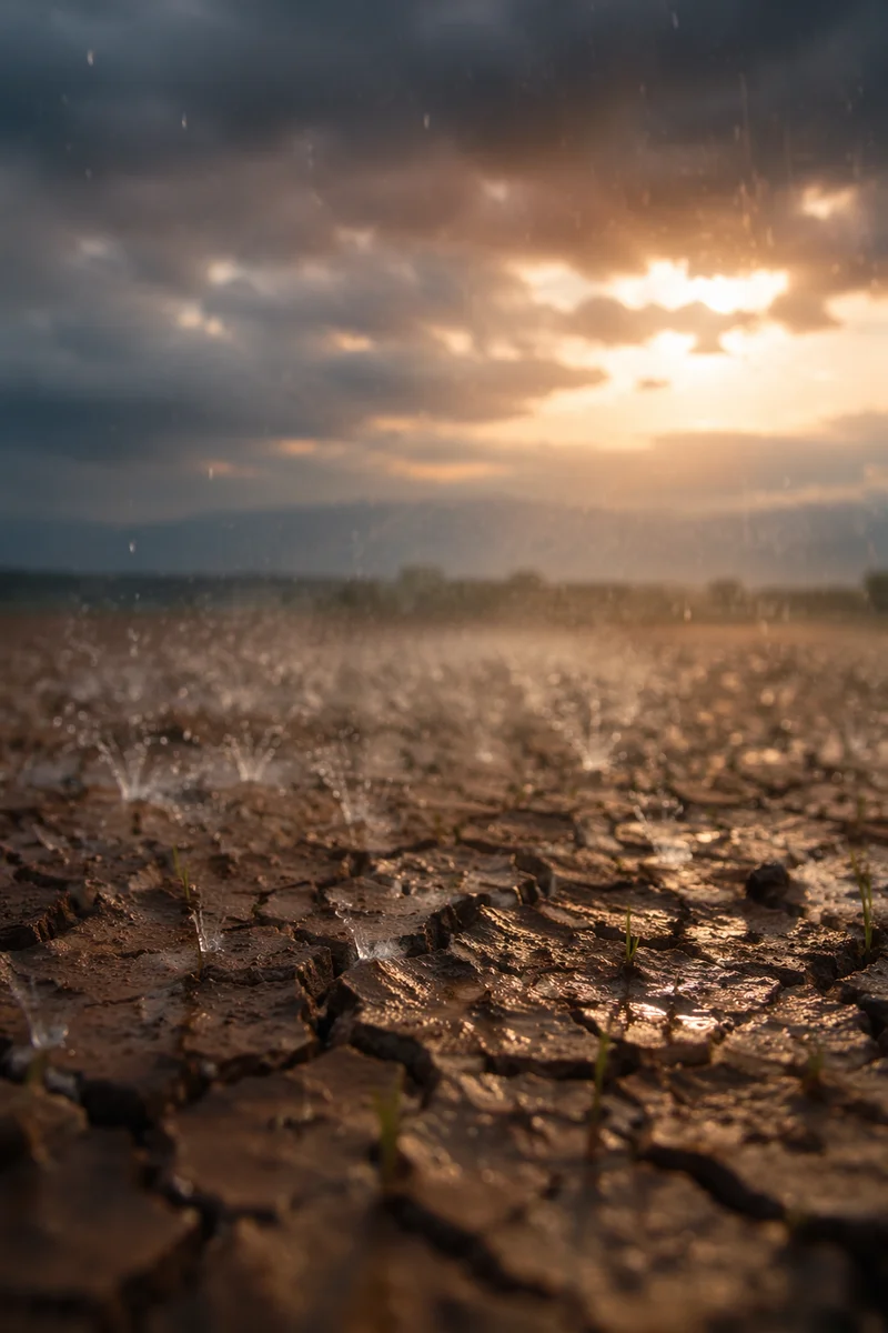 Gentle Rain on Cracked Dry Earth