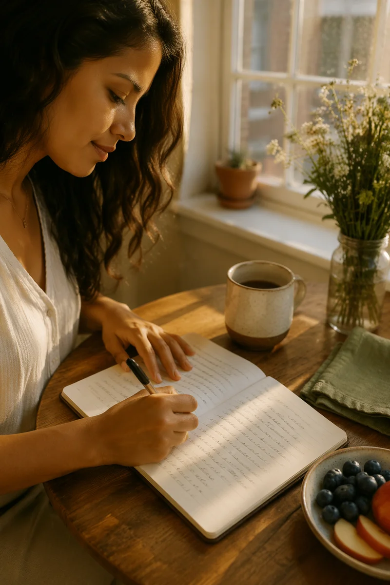 Woman Writing in Journal at Sunrise