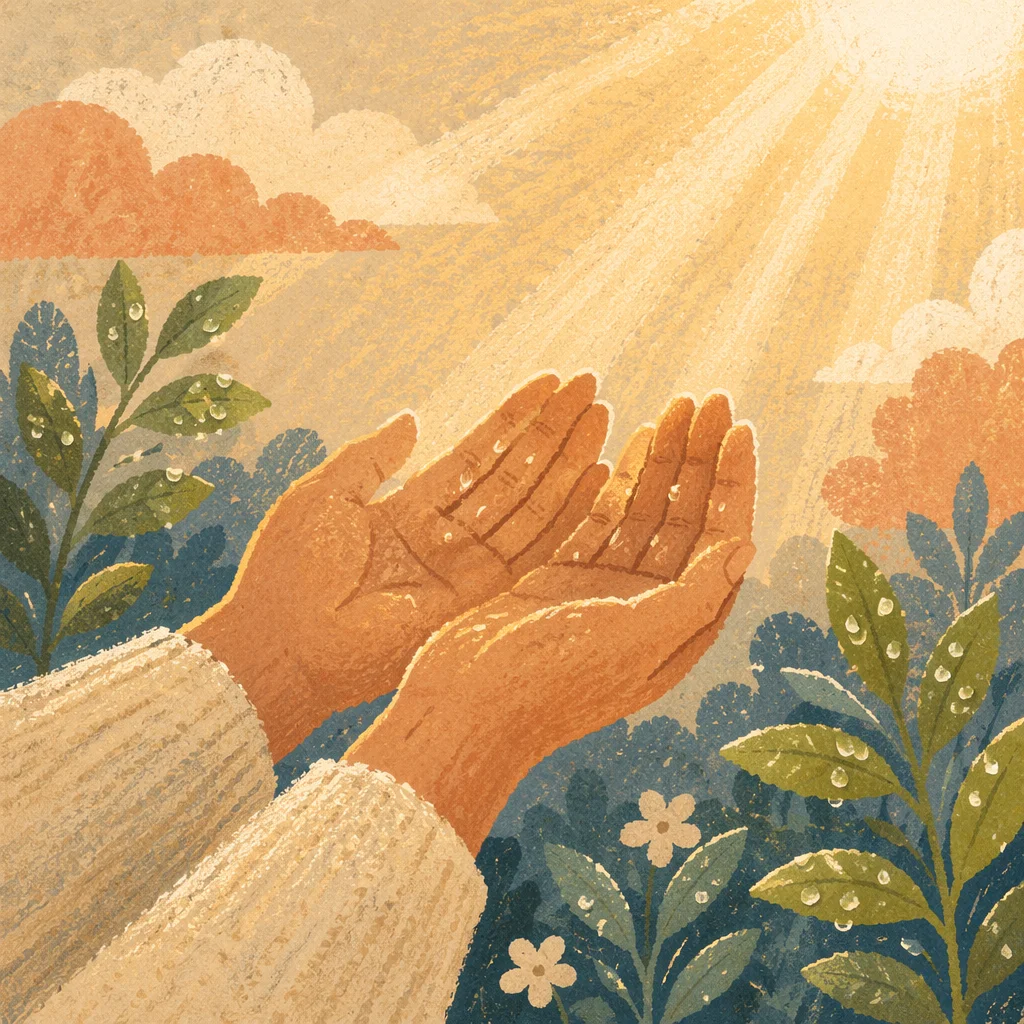 Open Hands Receiving Morning Sunlight