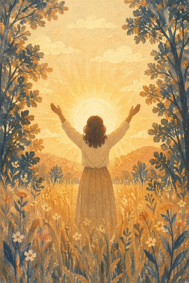 Open Hands in Golden Meadow Gratitude