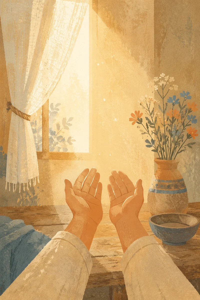 Open Hands Receiving Morning Sunlight