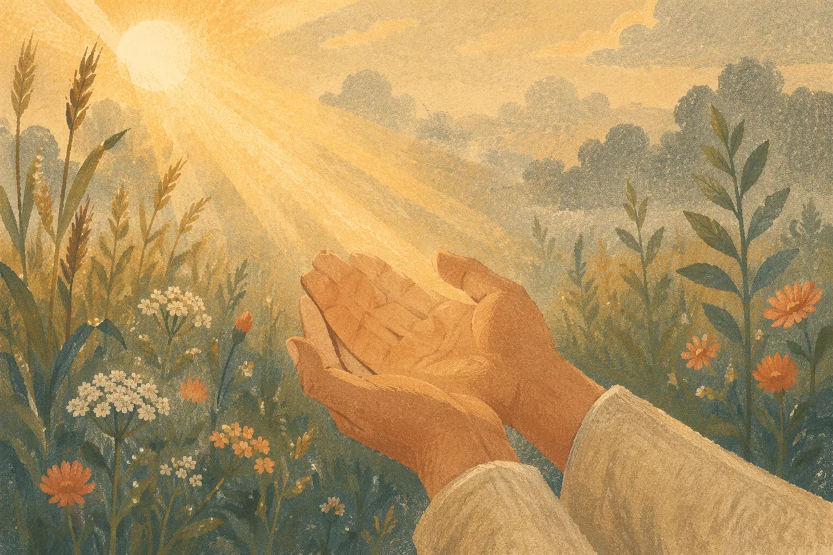 Open Hands Receiving Golden Sunrise Light