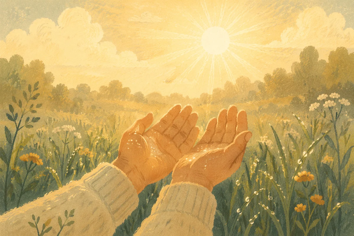 Open Hands Receiving Morning Sunlight