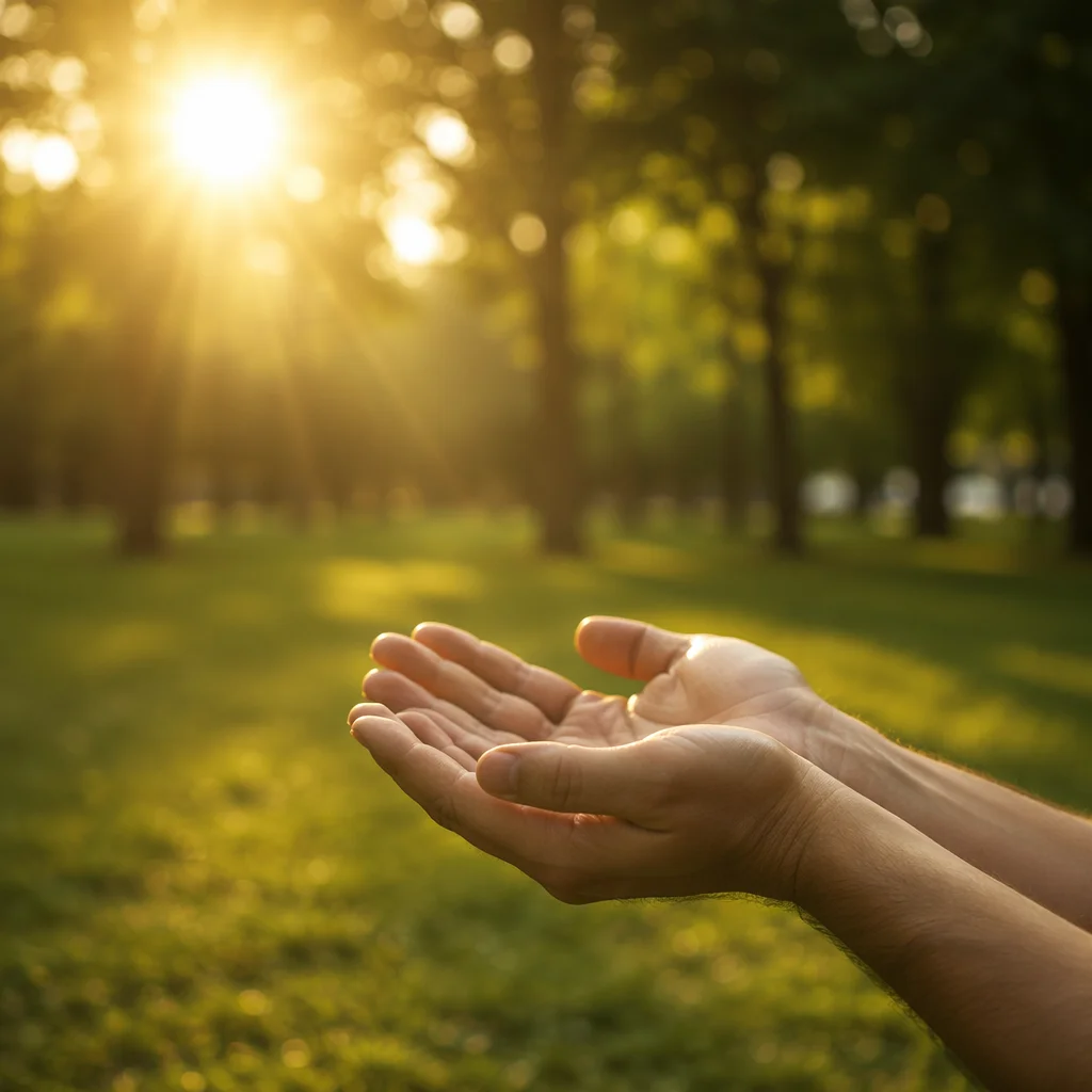 Open Hands Receiving Golden Sunlight