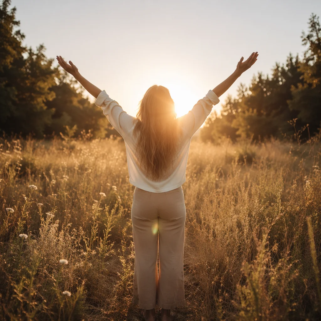 Grateful Hands Raised in Golden Meadow