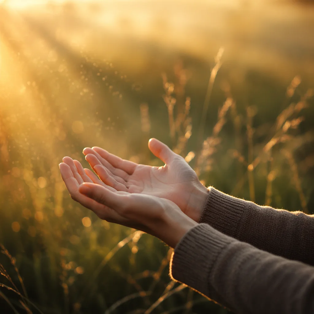Open Hands Receiving Morning Sunlight