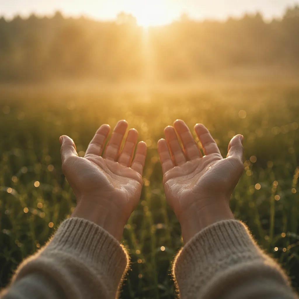 Open Hands Receiving Morning Sunlight