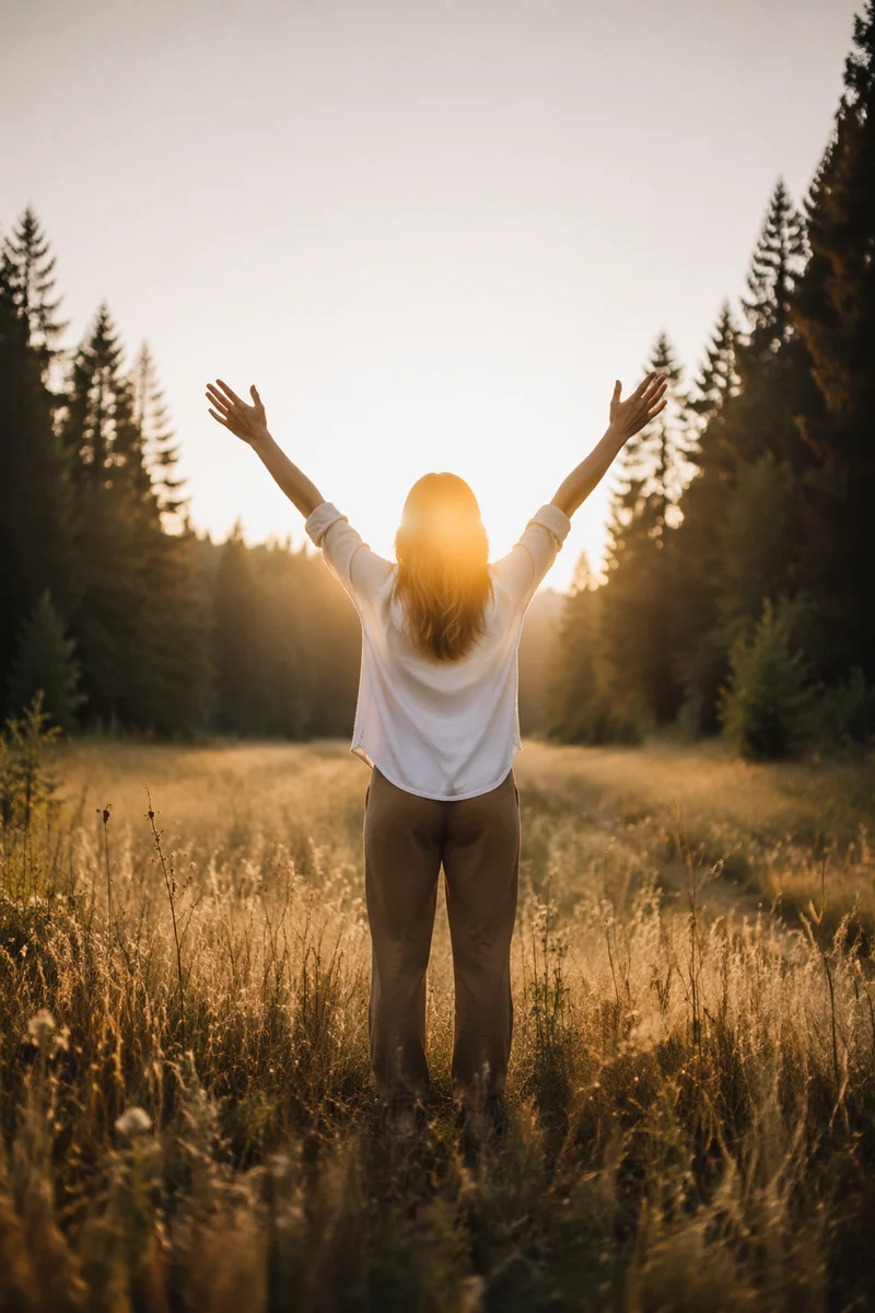 Grateful Hands Raised in Golden Meadow