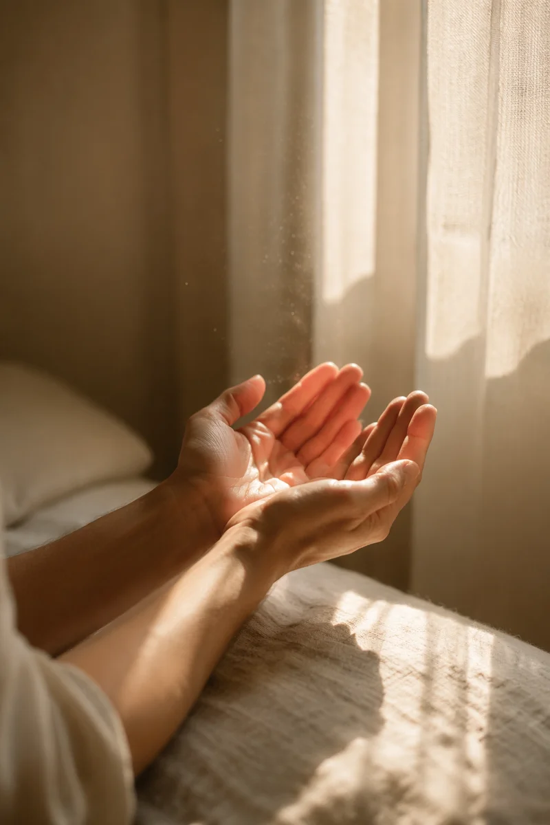 Open Hands Receiving Morning Sunlight