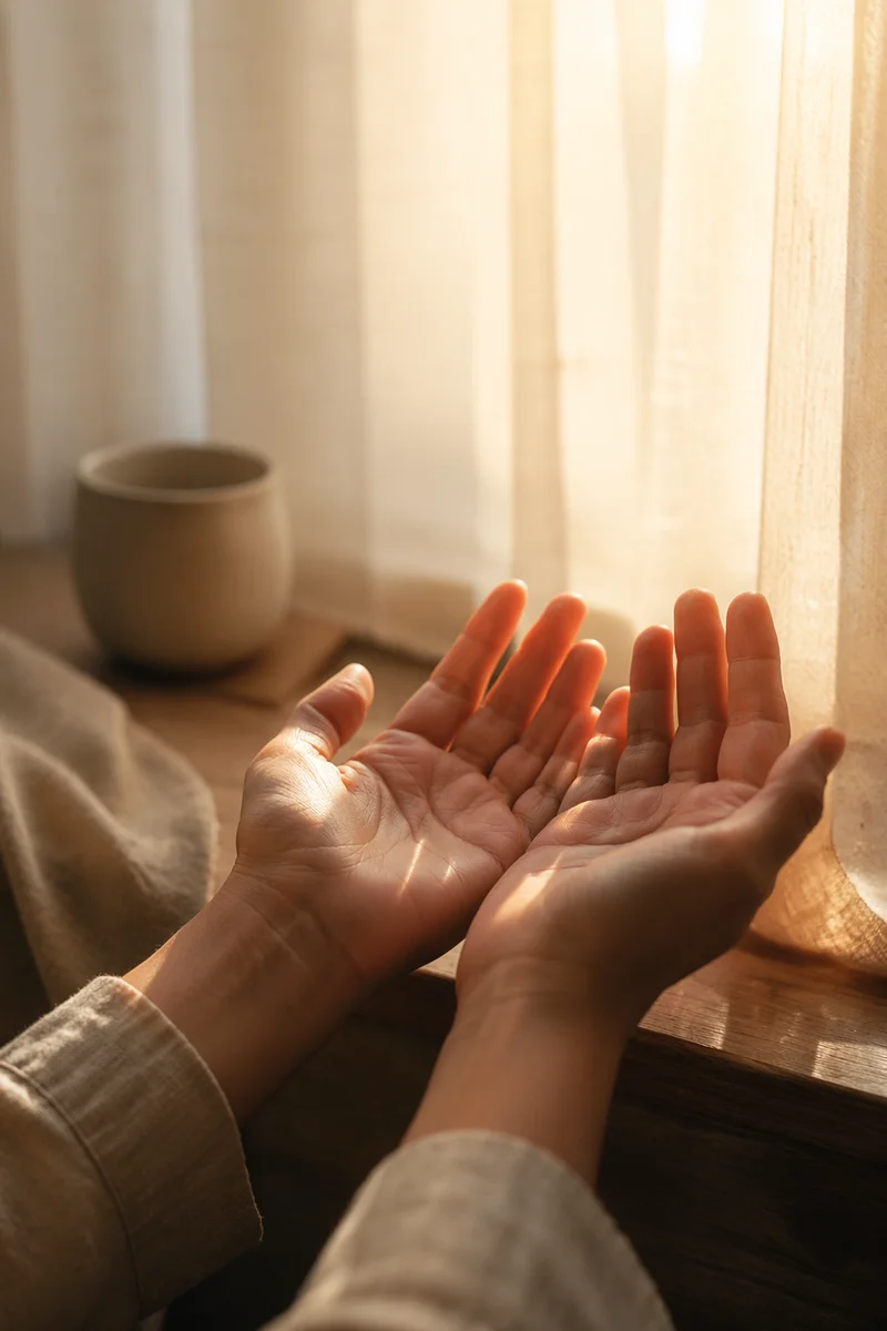 Open Hands in Morning Sunlight