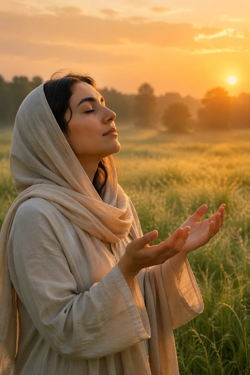 Young Woman with Open Hands at Sunrise