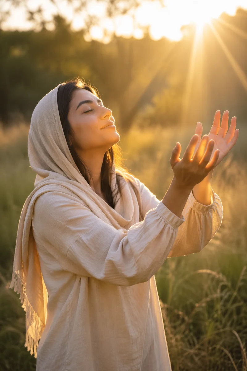 Woman with Open Hands in Sunlight