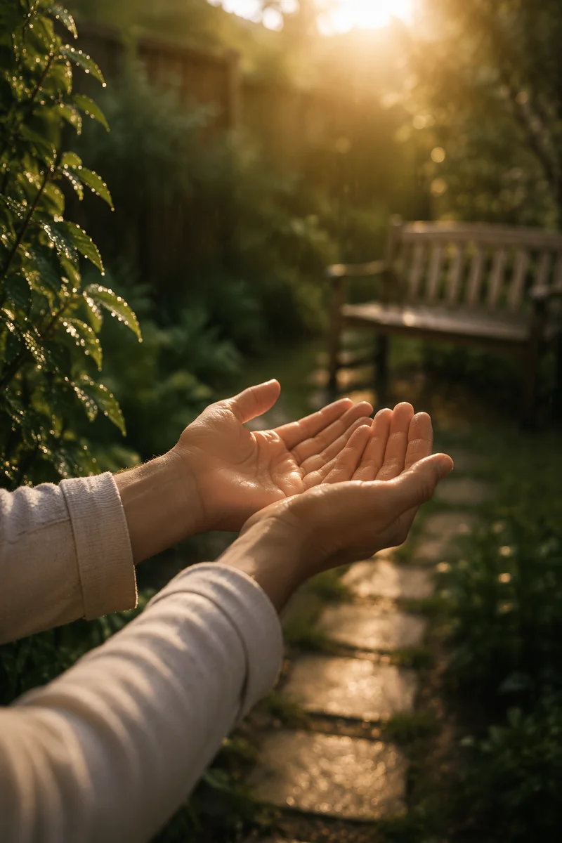 Grateful Open Hands in Morning Sunlight