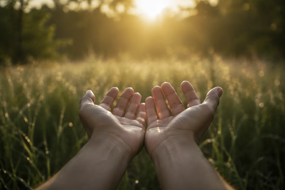 Open Hands Receiving Morning Sunlight