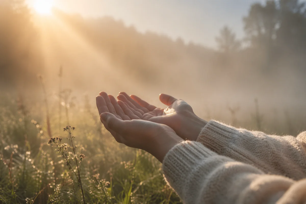 Open Hands Receiving Morning Sunlight