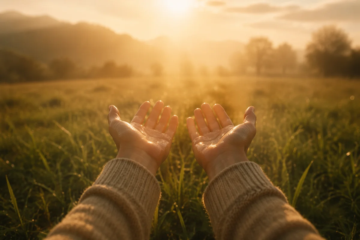 Open Hands Receiving Morning Sunlight